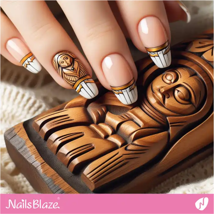 French Nail Design with Coast Salish Carving Art | Canadian | Tribal - NB1495